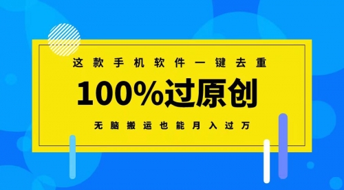 【副业8892期】这款手机软件一键去重，100%过原创 无脑搬运也能月入过万-盈途副业网