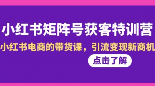 【副业8962期】小红书-矩阵号获客特训营-第10期，小红书电商的带货课，引流变现新商机-盈途副业网