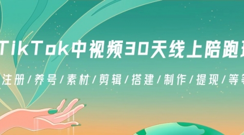 【副业8995期】TikTok中视频-30天线上陪跑班：注册/养号/素材/剪辑/搭建/制作/提现/等-盈途副业网