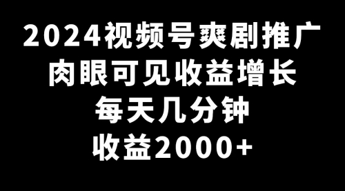 【副业9031期】2024视频号爽剧推广，肉眼可见的收益增长，每天几分钟收益2000+-盈途副业网
