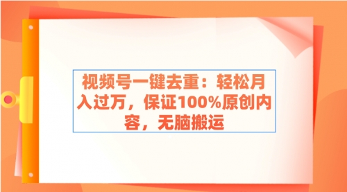 【副业9038期】视频号一键去重：轻松月入过万，保证100%原创内容，无脑搬运-盈途副业网