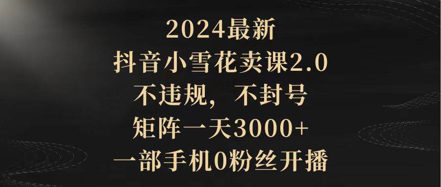 2024最新抖音小雪花卖课2.0 不违规 不封号 矩阵一天3000+一部手机0粉丝开播-盈途副业网
