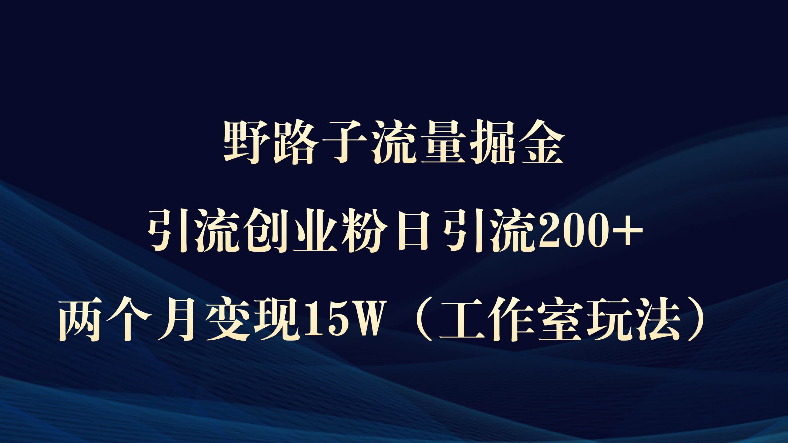 野路子流量掘金，引流创业粉日引流200+，两个月变现15W（工作室玩法））-盈途副业网