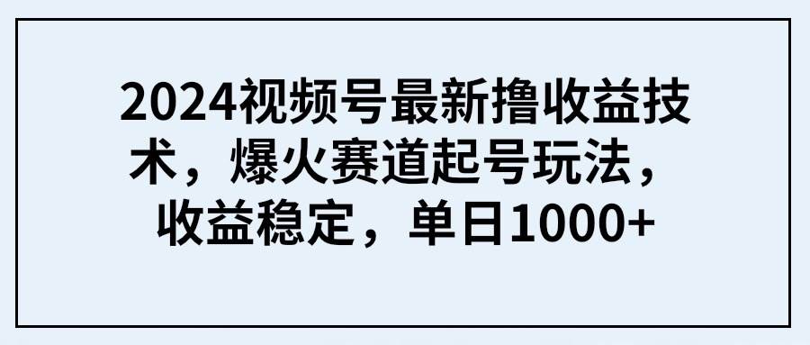 2024视频号最新撸收益技术，爆火赛道起号玩法，收益稳定，单日1000+-盈途副业网