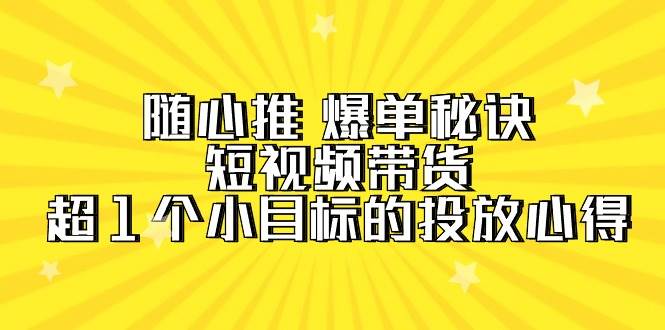 随心推 爆单秘诀，短视频带货-超1个小目标的投放心得（7节视频课）-盈途副业网