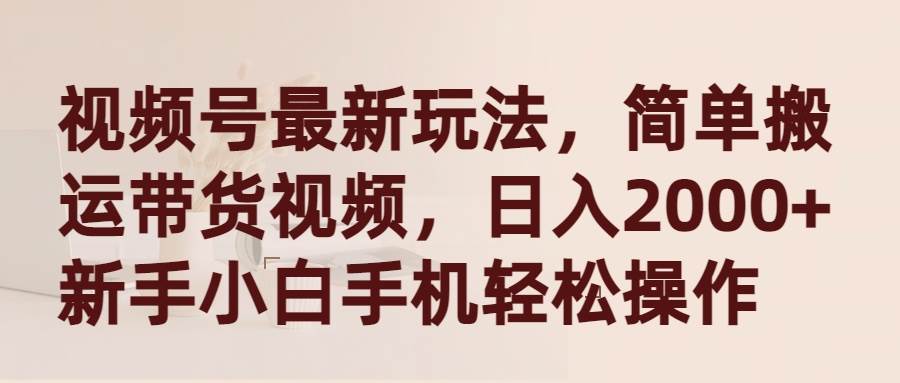 视频号最新玩法，简单搬运带货视频，日入2000+，新手小白手机轻松操作-盈途副业网
