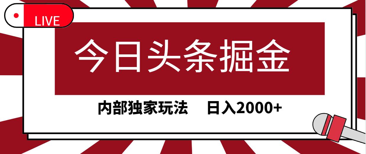 今日头条掘金，30秒一篇文章，内部独家玩法，日入2000+-盈途副业网