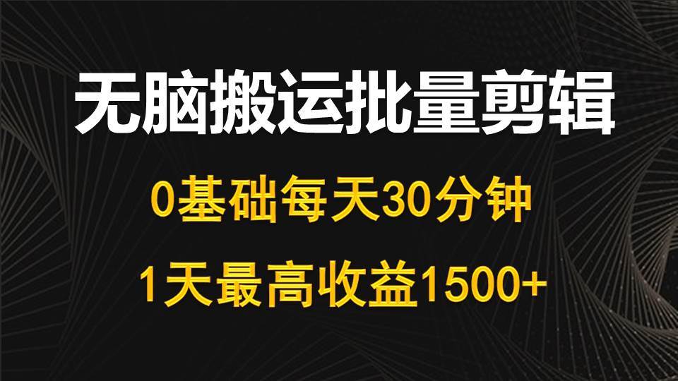 每天30分钟，0基础无脑搬运批量剪辑，1天最高收益1500+-盈途副业网