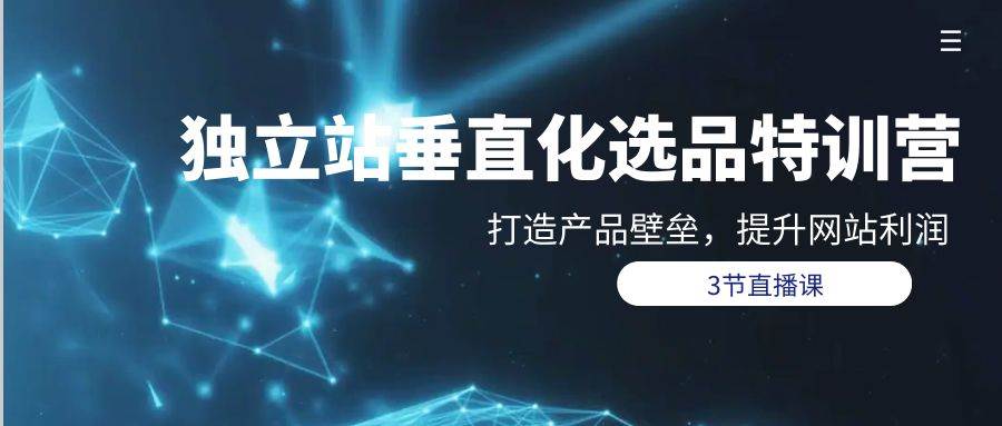 独立站-垂直化选品训练营，打造产品壁垒，提升网站利润（3节直播课）-盈途副业网