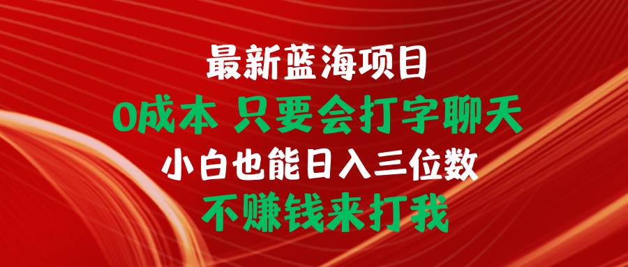 最新蓝海项目 0成本 只要会打字聊天 小白也能日入三位数 不赚钱来打我-盈途副业网