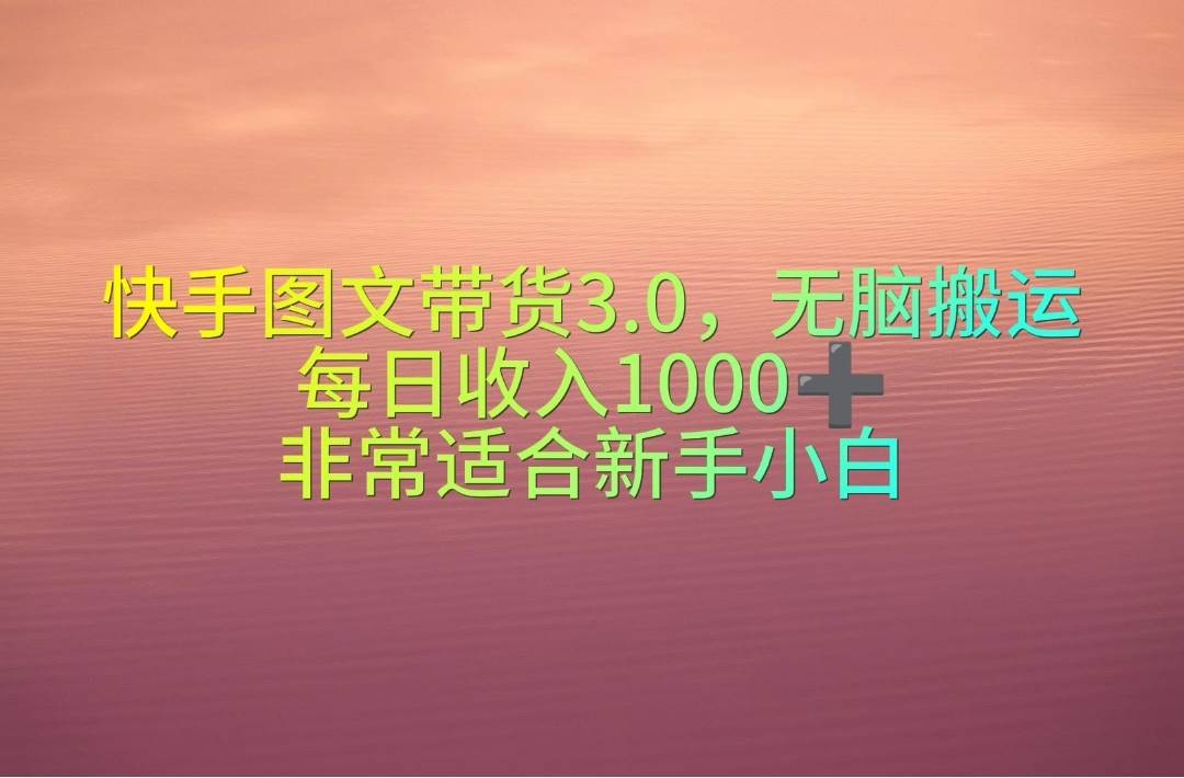 快手图文带货3.0，无脑搬运，每日收入1000＋，非常适合新手小白-盈途副业网