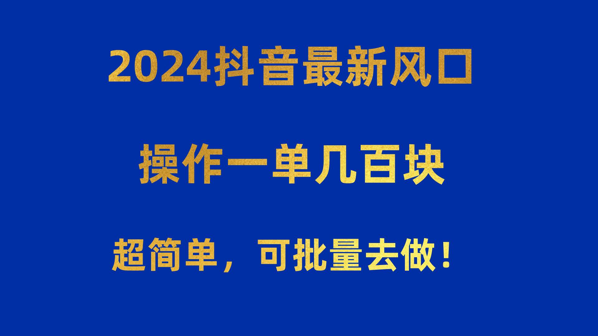 2024抖音最新风口！操作一单几百块！超简单，可批量去做！！！-盈途副业网