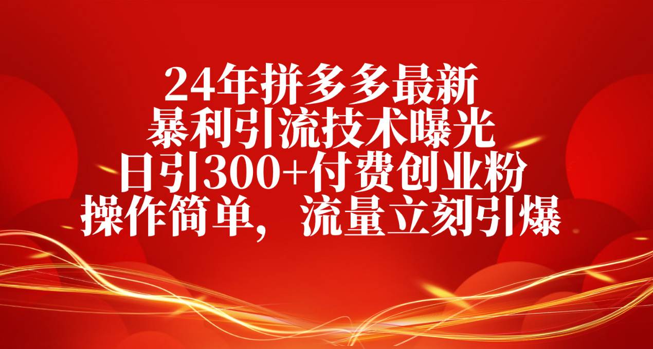 24年拼多多最新暴利引流技术曝光，日引300+付费创业粉，操作简单，流量…-盈途副业网