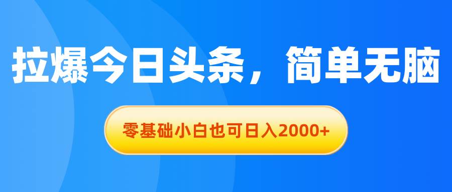拉爆今日头条，简单无脑，零基础小白也可日入2000+-盈途副业网
