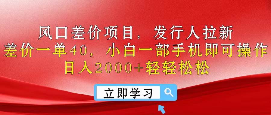 风口差价项目，发行人拉新，差价一单40，小白一部手机即可操作，日入20…-盈途副业网
