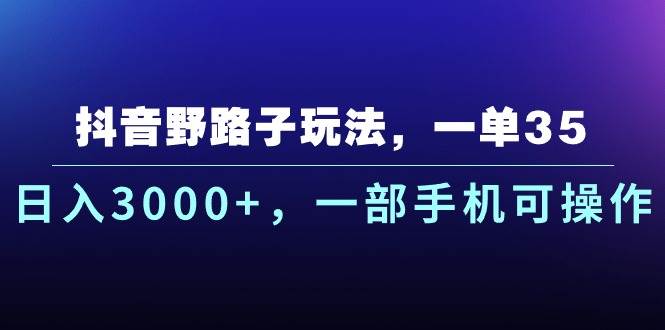 抖音野路子玩法，一单35.日入3000+，一部手机可操作-盈途副业网