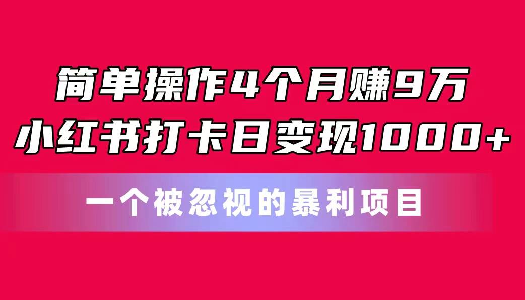 简单操作4个月赚9万！小红书打卡日变现1000+！一个被忽视的暴力项目-盈途副业网