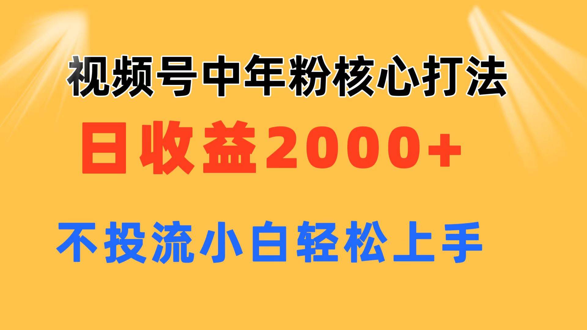 视频号中年粉核心玩法 日收益2000+ 不投流小白轻松上手-盈途副业网