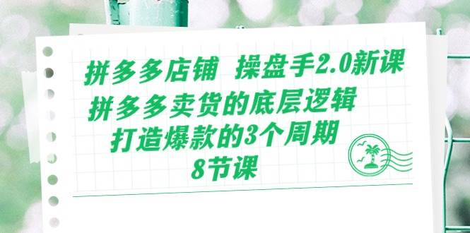 拼多多店铺 操盘手2.0新课，拼多多卖货的底层逻辑，打造爆款的3个周期-8节-盈途副业网