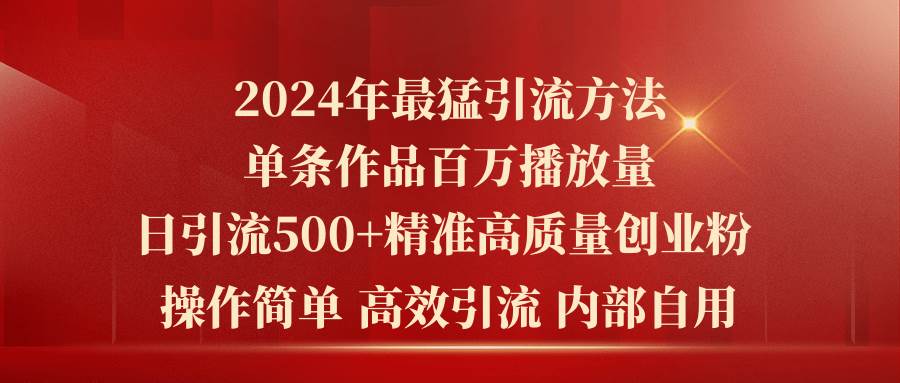 2024年最猛暴力引流方法，单条作品百万播放 单日引流500+高质量精准创业粉-盈途副业网