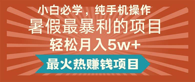 小白必学，纯手机操作，暑假最暴利的项目轻松月入5w+最火热赚钱项目-盈途副业网
