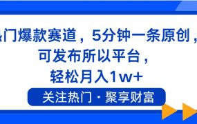 热门爆款赛道,5分钟一条原创,可发布所以平台, 轻松月入1w+-盈途副业网