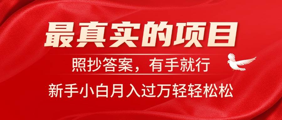 最真实的项目，照抄答案，有手就行，新手小白月入过万轻轻松松-盈途副业网