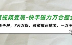 短视频变现-快手磁力万合掘金,3天千粉,7天万粉,原创搬运技术,一刀不剪-盈途副业网