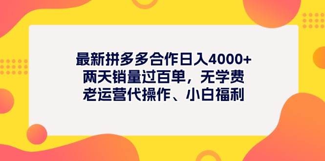 最新拼多多项目日入4000+两天销量过百单，无学费、老运营代操作、小白福利-盈途副业网
