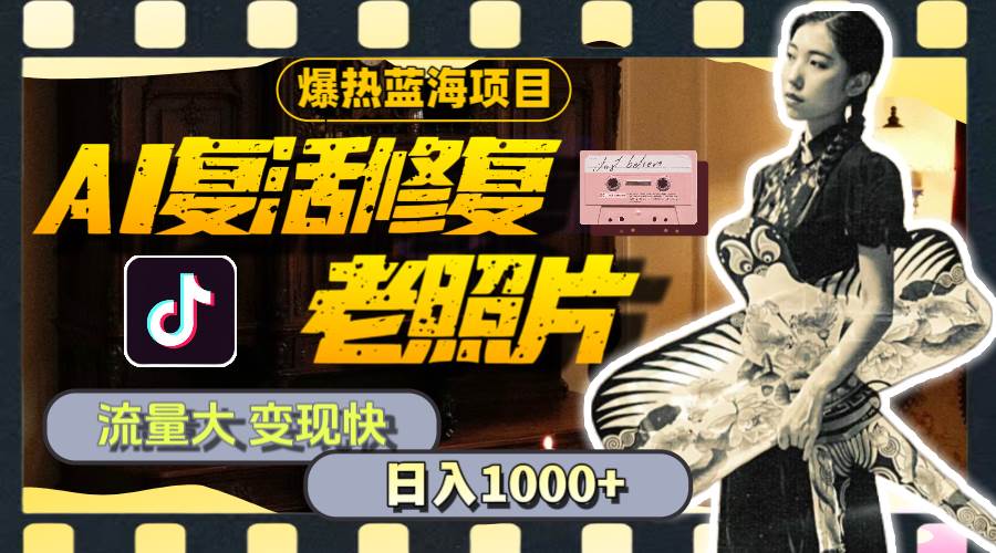 暴热蓝海项目，AI复活修复老照片，流量大 变现快 一天收入1000+教程+素材-盈途副业网