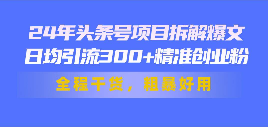 24年头条号项目拆解爆文，日均引流300+精准创业粉，全程干货，粗暴好用-盈途副业网