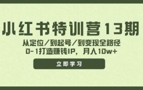 小红书特训营13期,从定位/到起号/到变现全路径,0-1打造赚钱IP,月入10w+-盈途副业网
