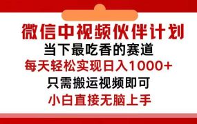 微信中视频伙伴计划,仅靠搬运就能轻松实现日入500+,关键操作还简单,...-盈途副业网