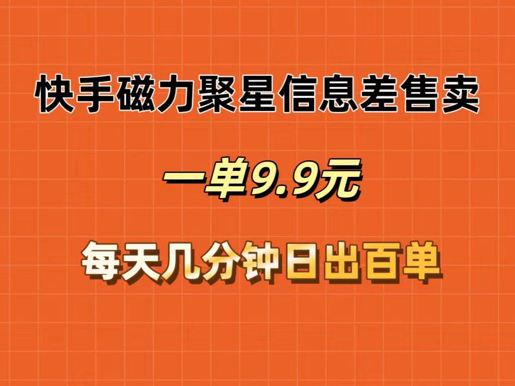 快手磁力聚星信息差售卖，一单9.9.每天几分钟，日出百单-盈途副业网