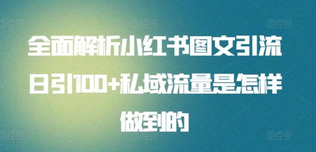 全面解析小红书图文引流日引100私域流量是怎样做到的-盈途副业网