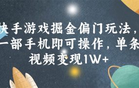 快手游戏掘金偏门玩法,一部手机即可操作,单条视频变现1W+-盈途副业网