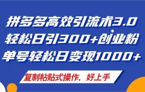 拼多多店铺引流技术3.0,日引300+付费创业粉,单号轻松日变现1000+-盈途副业网