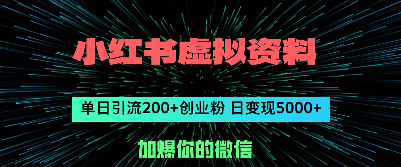 小红书虚拟资料日引流200+创业粉，单日变现5000+-盈途副业网