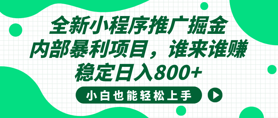 全新小程序推广掘金，内部暴利项目，小白轻松上手，稳定日入800+-盈途副业网