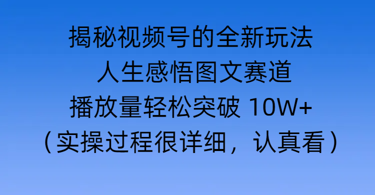 揭秘视频号的全新玩法 —— 人生感悟图文赛道-盈途副业网