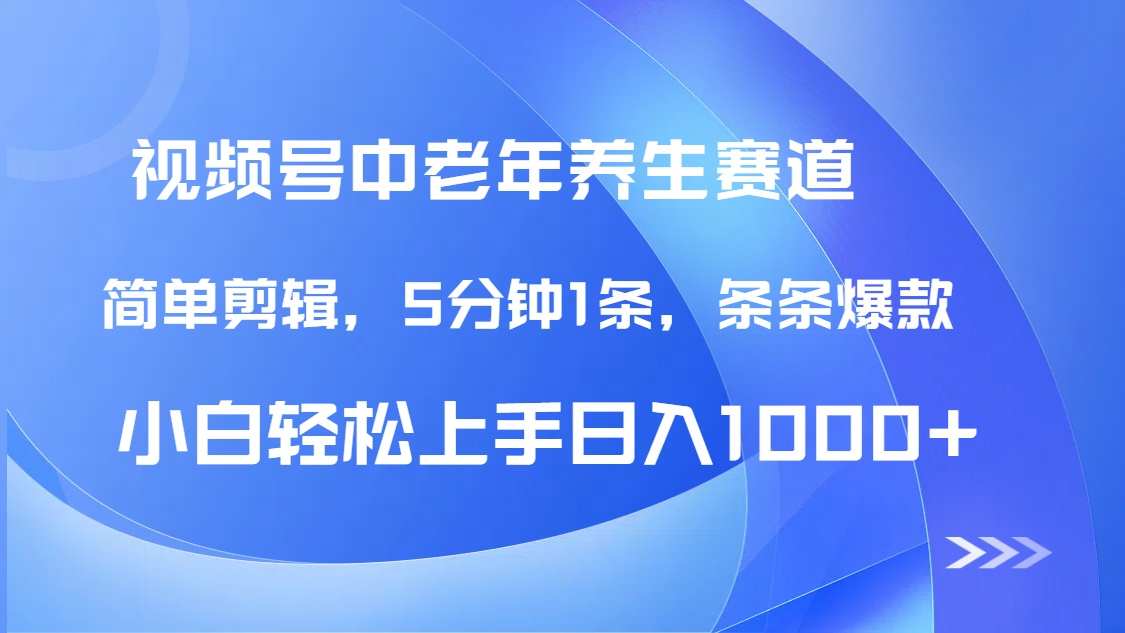 DeepSeek+既梦做视频号中老年养生赛道，条条爆款5分钟1条，轻松日入1000+-盈途副业网