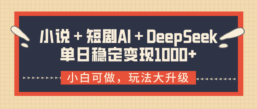 小说＋短剧AI＋DeepSeek结合变现，单日稳定变现1000+-盈途副业网