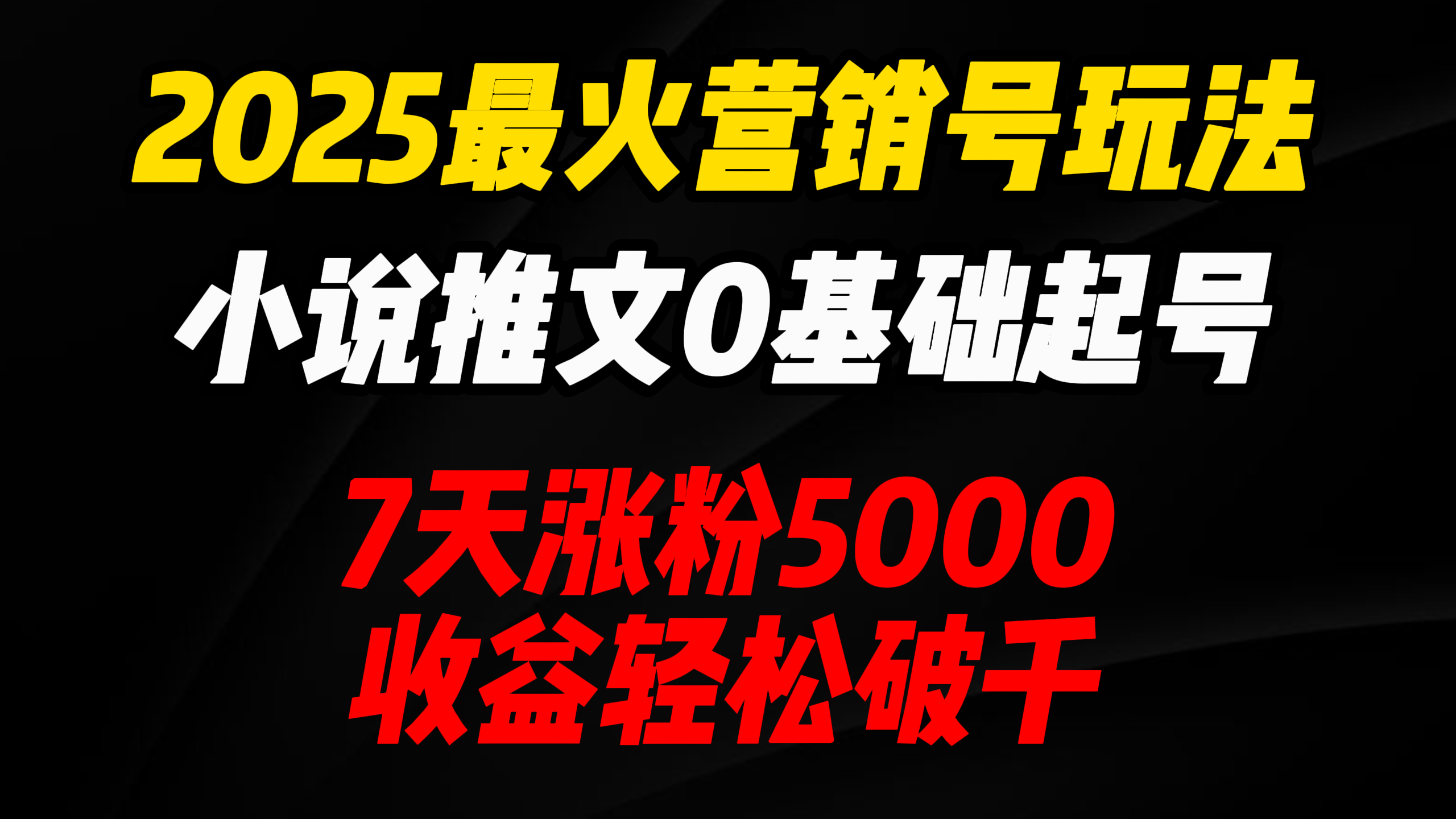 2025最火营销号玩法：小说推文0基础起号，7天涨粉5000，收益轻松破千！-盈途副业网