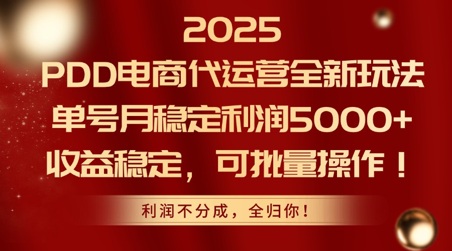 2025 PDD电商代运营全新玩法，单号月稳定利润5000+，收益稳定，可批量操作！-盈途副业网