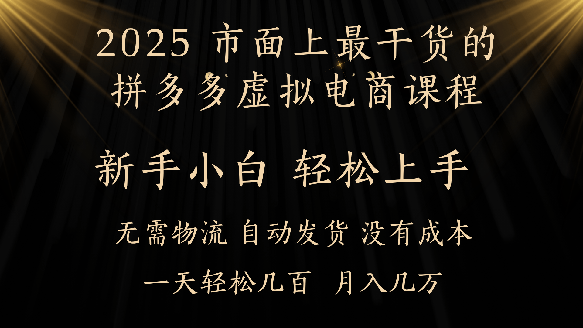 25年最干货的拼多多虚拟电商课程，小白轻松上手，月入过万只是门槛！虚拟电商，如皓月见青天！-盈途副业网