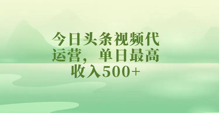 今日头条视频代运营，单日最高收入500+-盈途副业网