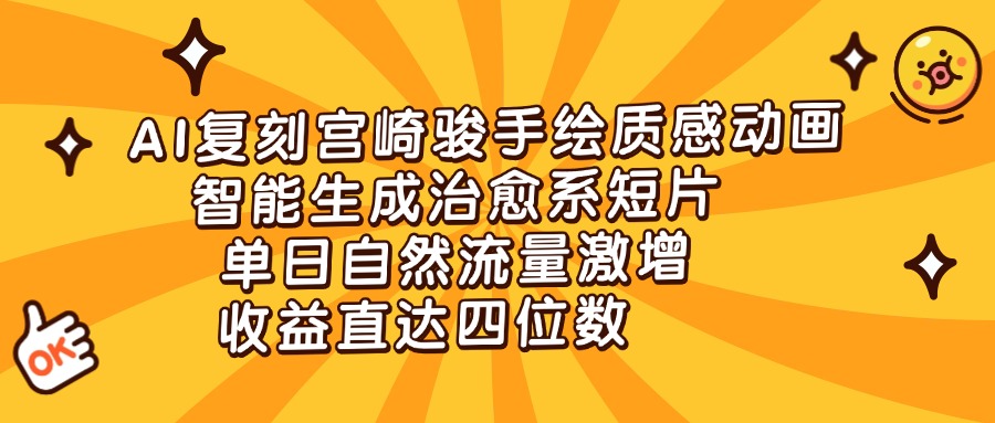 AI复刻宫崎骏手绘质感动画，智能生成治愈系短片，单日自然流量激增，收益直达四位数-盈途副业网