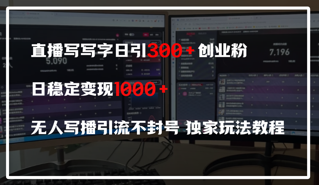 直播写写字日引300+创业粉，日稳定变现600+，无人写播引流不封号，独家玩法教程-盈途副业网