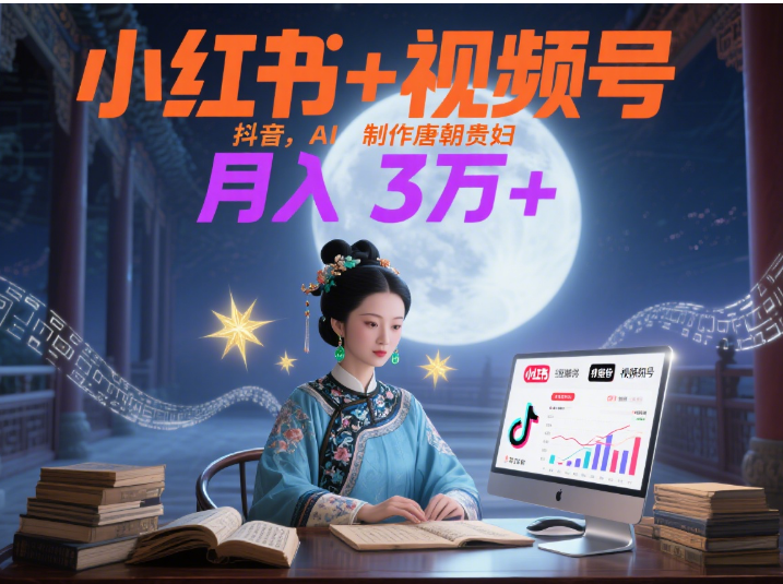 小红书+视频号+抖音，AI轻松制作唐朝贵妇IP，毒鸡汤、励志、减肥瘦身、养生赛道轻松切入，每天30分钟，轻松产出N条，月入3万+ -盈途副业网