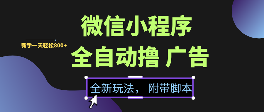 微信小程序挂机撸广告，全新玩法，新手一天轻松800+【附带脚本】-盈途副业网